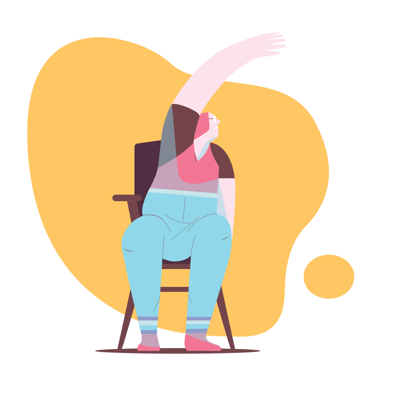 Illustration of a woman sitting on a chair doing a side stretch