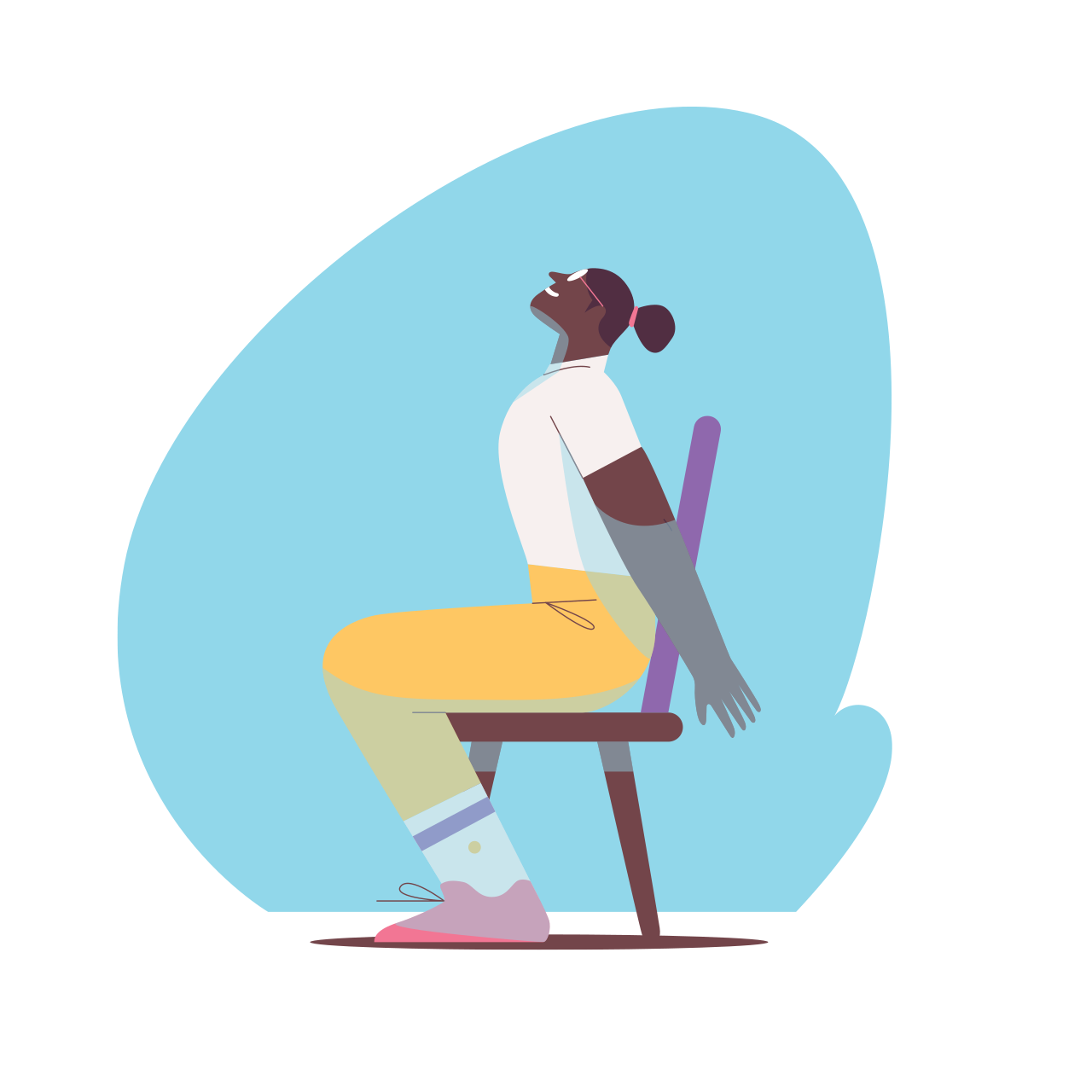Illustration of a woman sitting on a chair doing a chest expansion stretch
