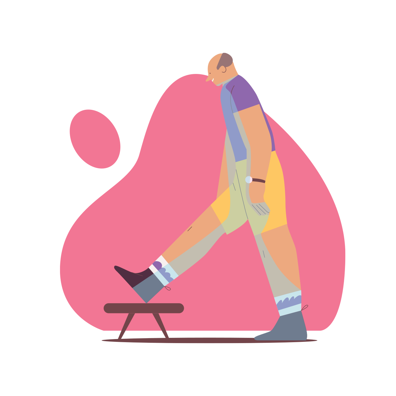 Illustration of a man with his leg extended on a stool doing a a hamstring stretch