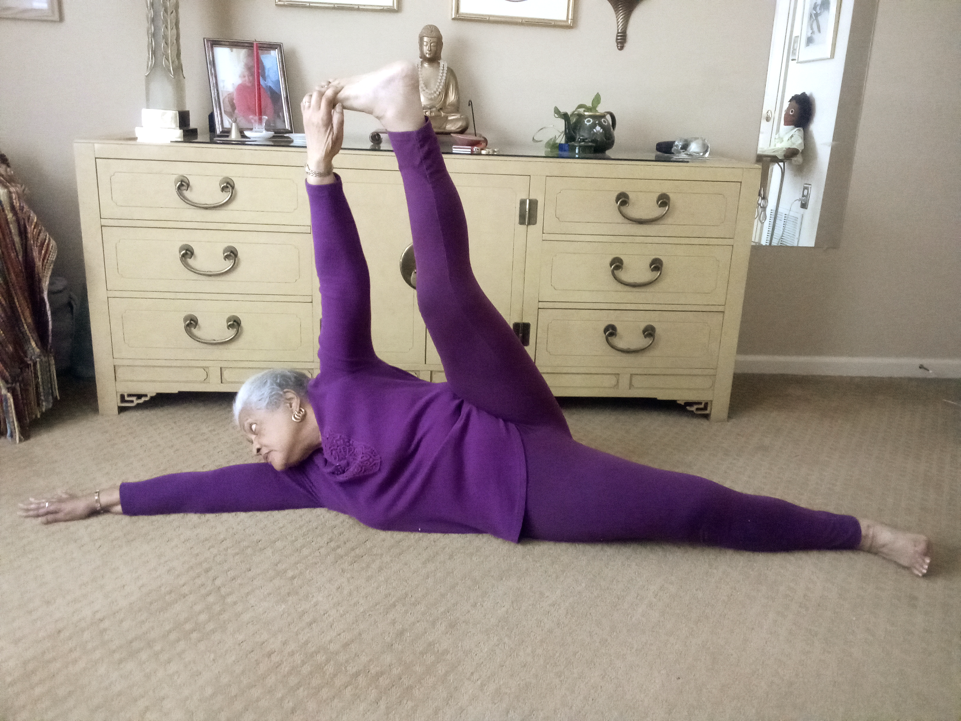 Member Myrna Harris doing her morning stretches.